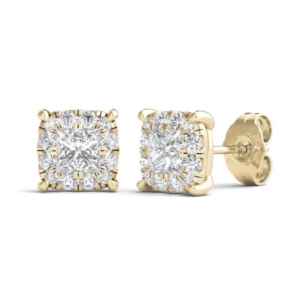 Lab Grown Diamond Princess-Cut Halo Earrings in 14K Yellow Gold (1 ct. tw.) – Image 1 of 1