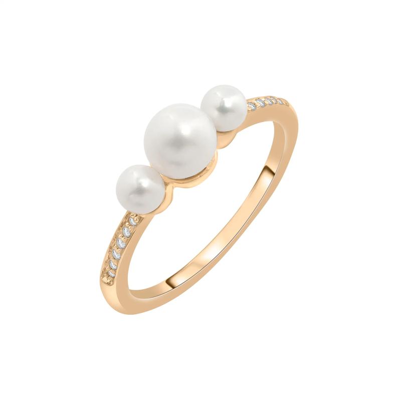 Freshwater Pearl and Diamond Accent Three-Stone Ring in 10K Yellow Gold – Image 5 of 5