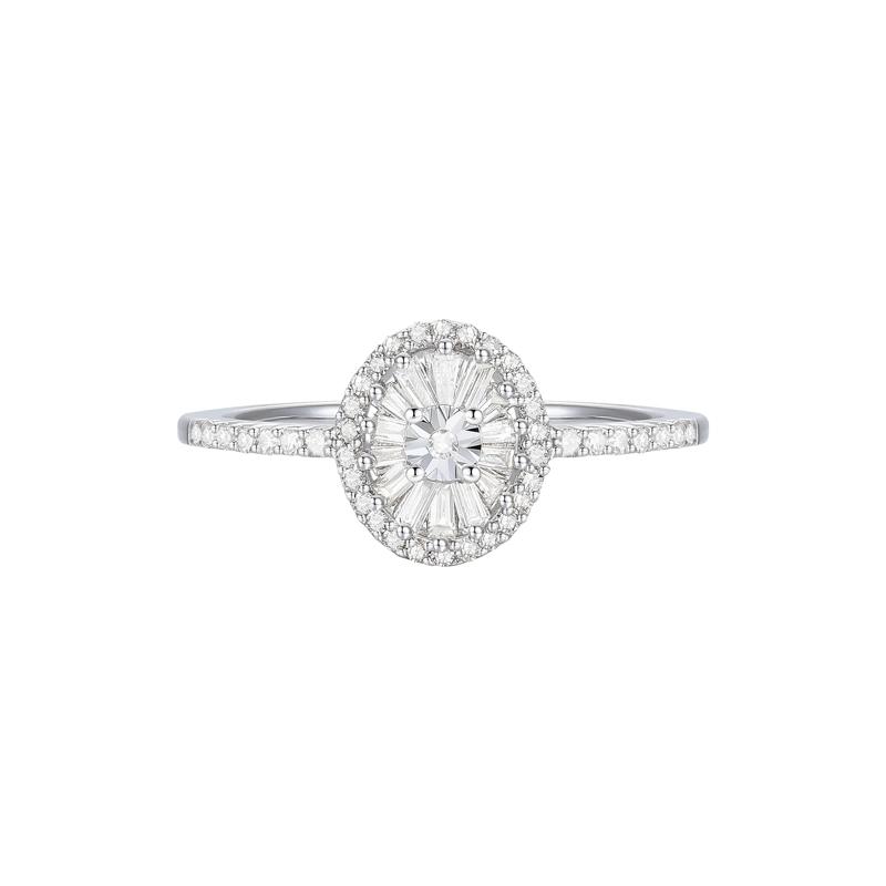 Round and Baguette Diamond Halo Promise Ring in Sterling Silver &#40;1/3 ct. tw.&#41; – Image 1 of 3