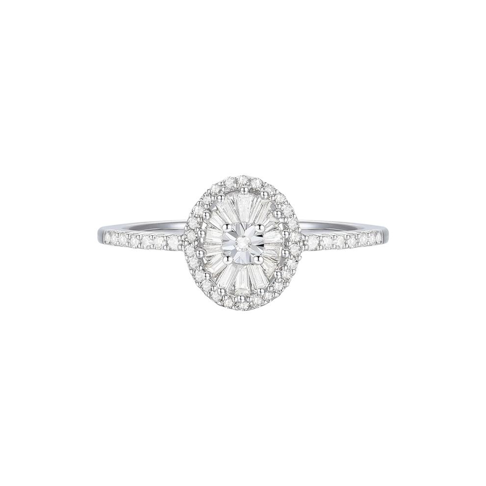 Round and Baguette Diamond Halo Promise Ring in Sterling Silver (1/3 ct. tw.) – Image 1 of 3