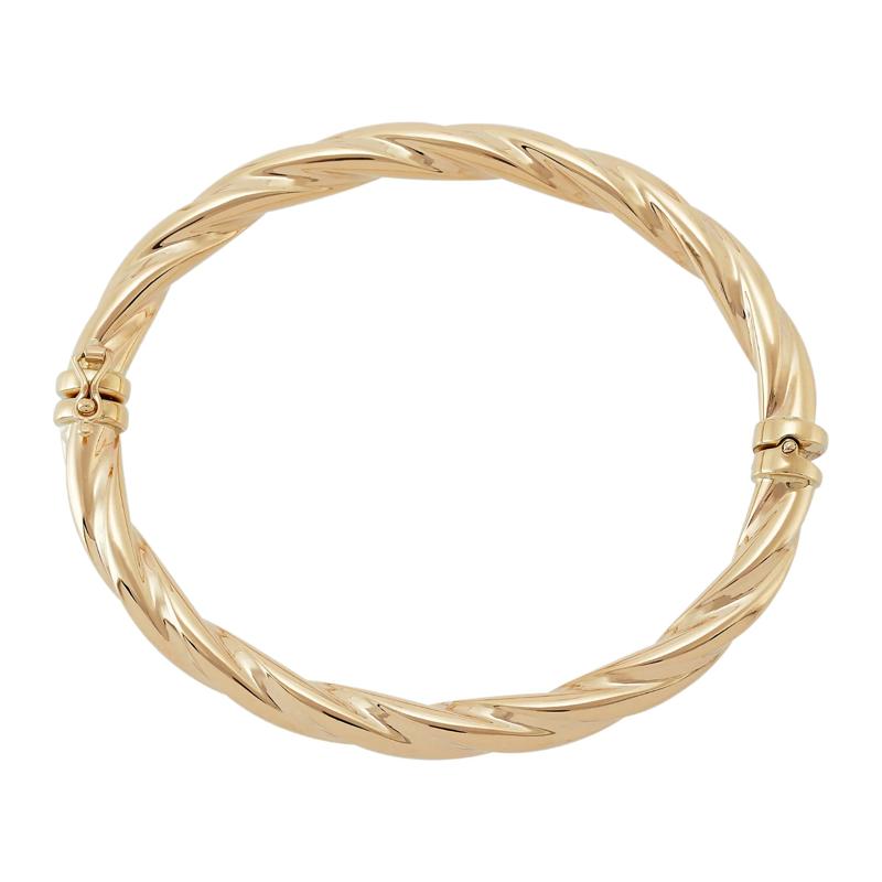 Twisted Hinged Bangle in 14K Yellow Gold, 6MM, 7&quot; – Image 2 of 2