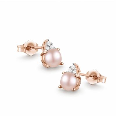 Pink Freshwater Cultured Pearl & Diamond Accent Stud Earrings in 14K Rose Gold