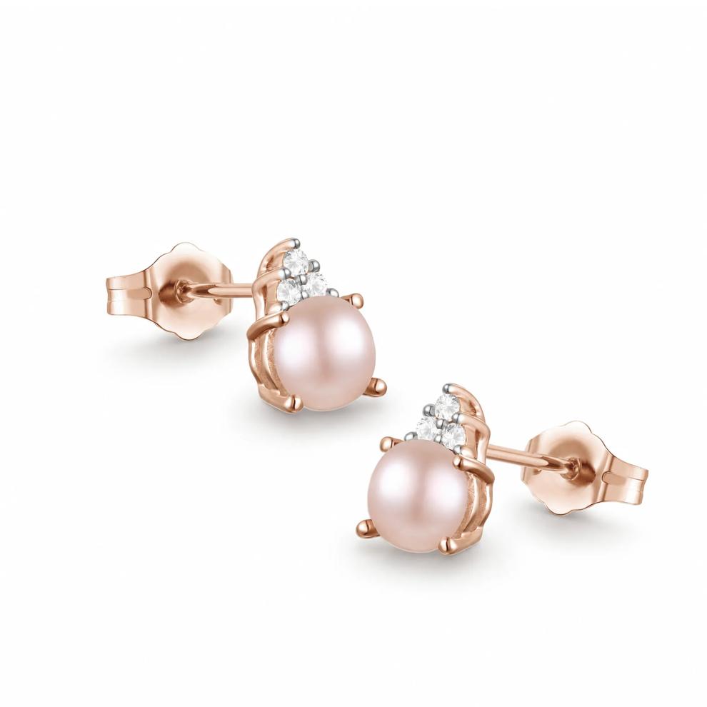 Pink Freshwater Cultured Pearl &amp; Diamond Accent Stud Earrings in 14K Rose Gold – Image 1 of 2