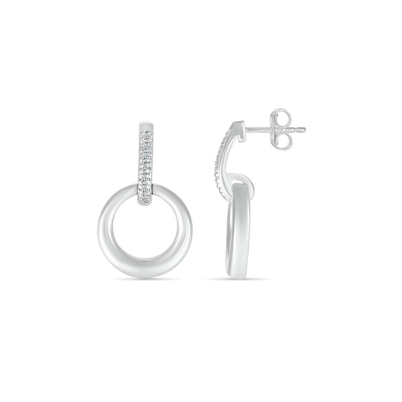 Diamond Accent Mini Door Knocker Earrings in Sterling Silver – Image 3 of 3