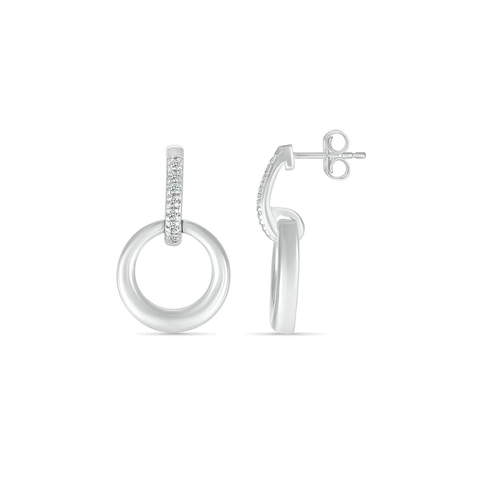 Diamond Accent Mini Door Knocker Earrings in Sterling Silver – Image 3 of 3