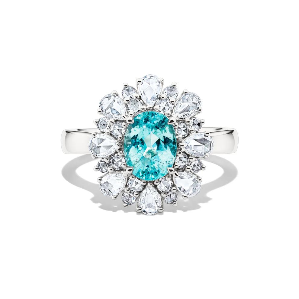Paraiba Tournmaline Diamond Halo Ring in 14K White Gold (3/4 ct. tw.) – Image 1 of 2