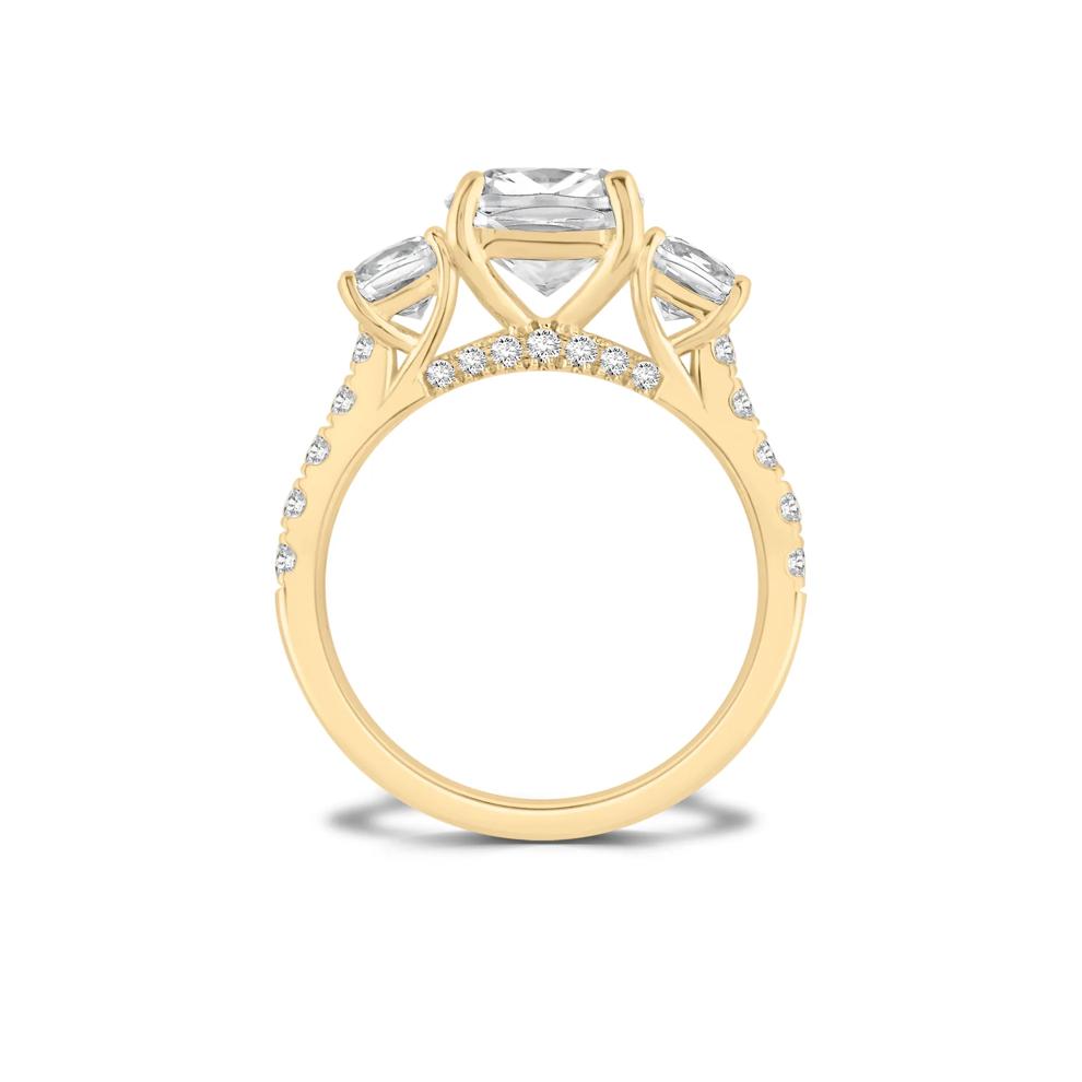 Lab Grown Diamond Cushion Center Three-Stone Engagement Ring in 14K Yellow Gold (4 ct. tw.) – Image 2 of 4