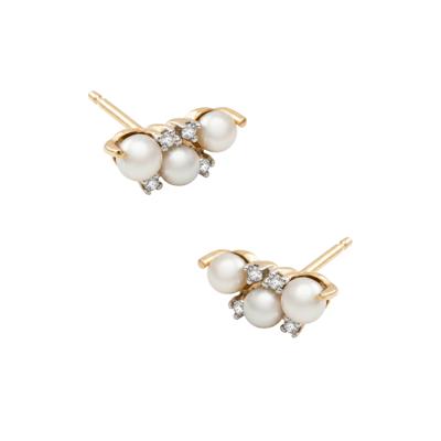 Freshwater Cultured Pearl & Diamond Accent Linear Cluster Stud Earrings in 10K Yellow Gold