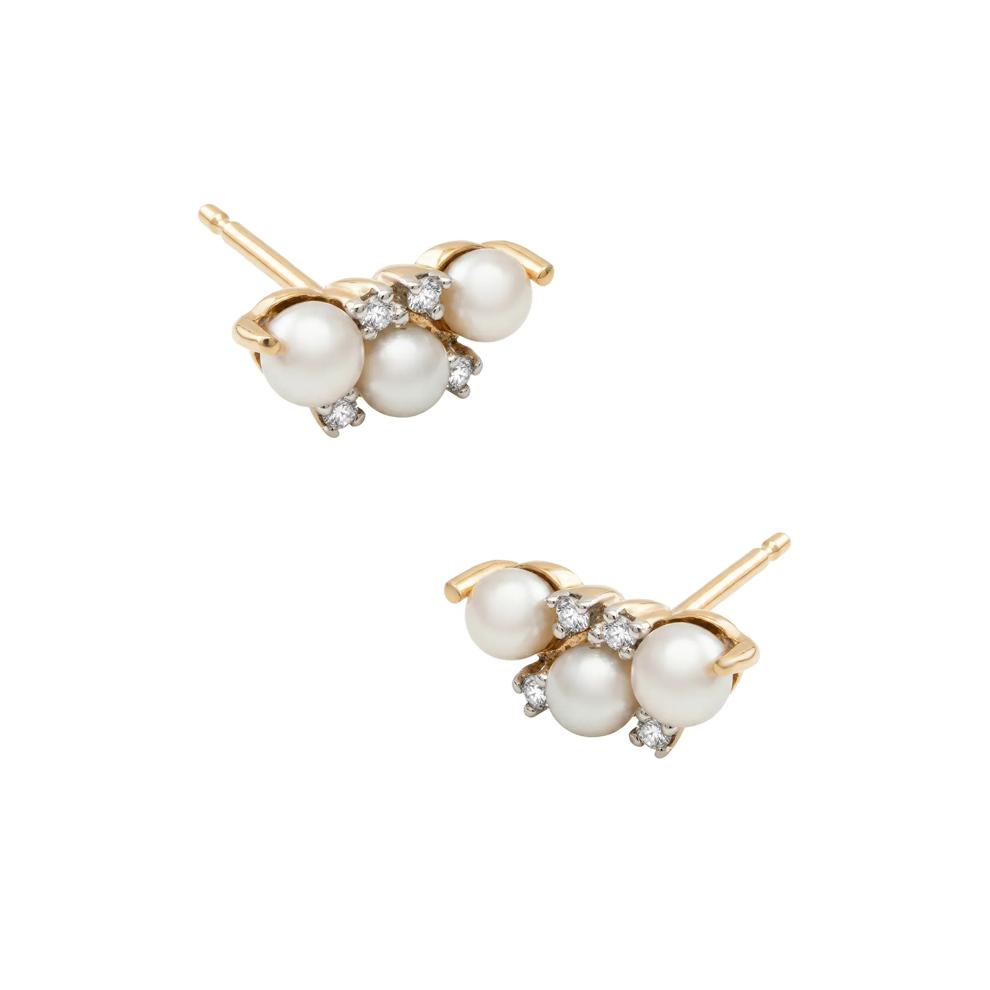 Freshwater Cultured Pearl &amp; Diamond Accent Linear Cluster Stud Earrings in 10K Yellow Gold – Image 1 of 2