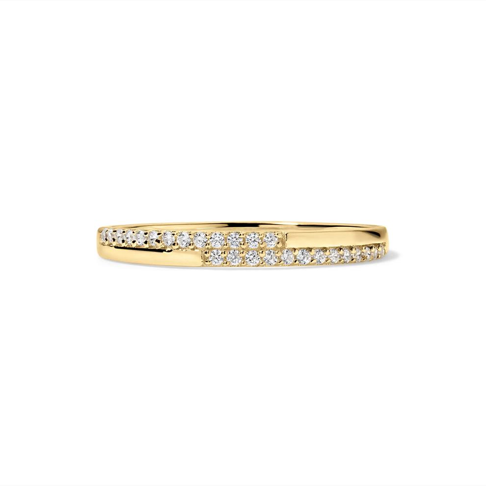 Diamond Split Double Row Stack Band in 10K Yellow Gold (1/10 ct. tw.) – Image 1 of 4