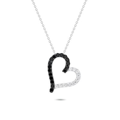 Black & White Diamond Slanted Heart Pendant Necklace in Sterling Silver (1/2 ct. tw.)