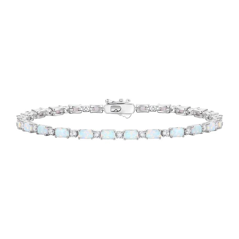 Lab-Created Opal and Lab-Created White Sapphire Bracelet in Sterling Silver – Image 1 of 1