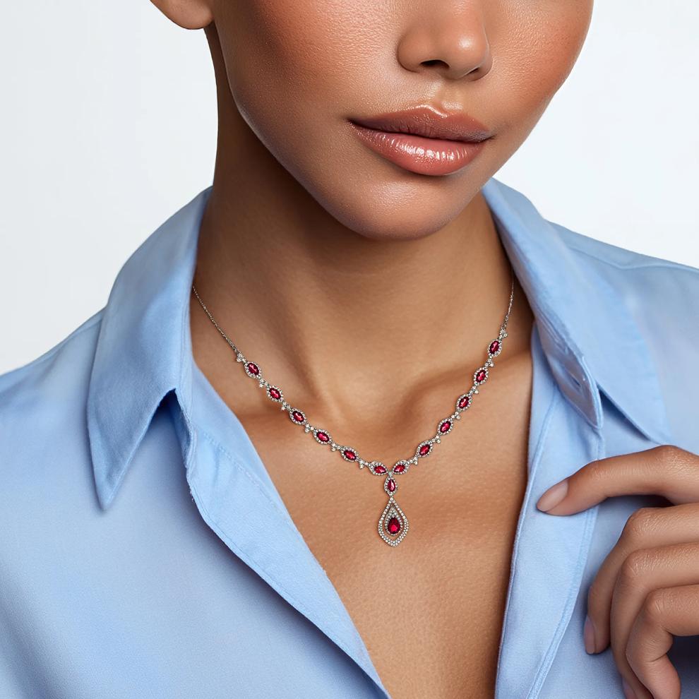 Lab Created Ruby &amp; Lab Created White Sapphire Drop Pendant in Sterling Silver – Image 3 of 3