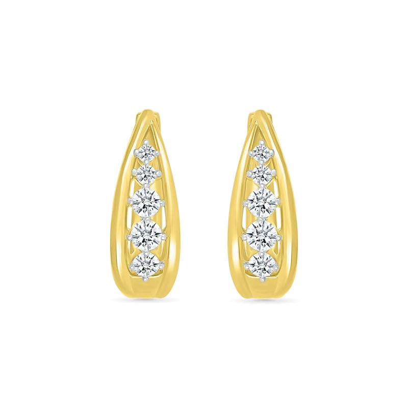 Diamond Graduated Oval Hoop Earrings in 10K Yellow Gold &#40;1/2 ct. tw.&#41; – Image 2 of 3