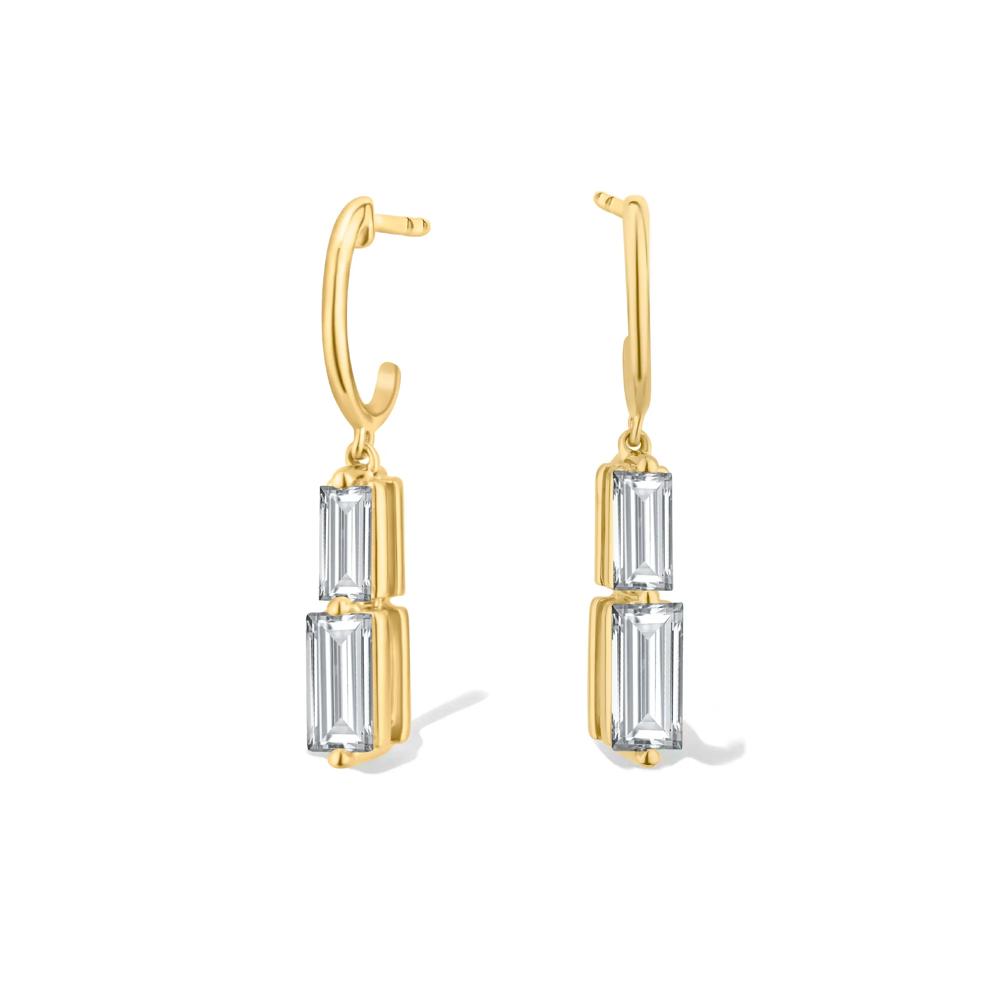 Lab Grown Diamond Baguette Drop Hoop Earrings in 14K Yellow Gold (1 ct. tw.) – Image 1 of 2