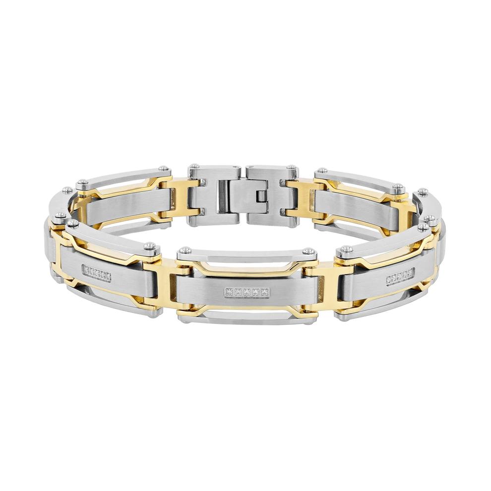 Diamond Link Bracelet in Stainless Steel and Yellow Ion-Plated Stainless Steel, 8.5&rdquo; (1/7 ct. tw.) – Image 1 of 3