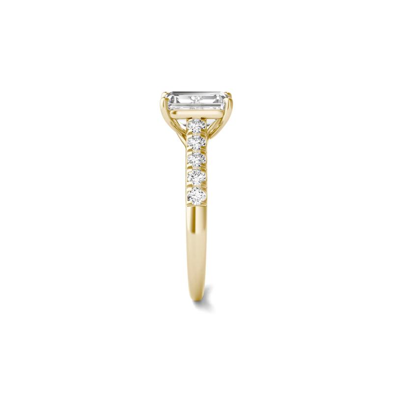 Emerald-Cut Lab Created Moissanite Ring with Side-Stones in 14K Yellow Gold – Image 2 of 6