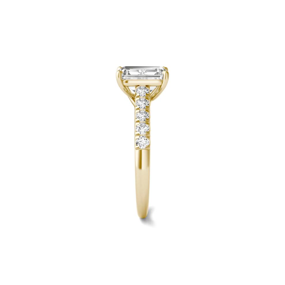 Emerald-Cut Lab Created Moissanite Ring with Side-Stones in 14K Yellow Gold – Image 2 of 6