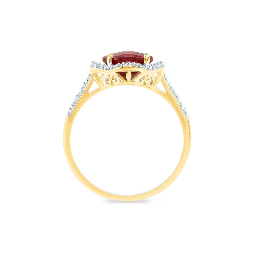 Checkerboard-Cut Garnet Ring in 10K Yellow Gold (1/10 ct. tw.) – Image 2 of 3