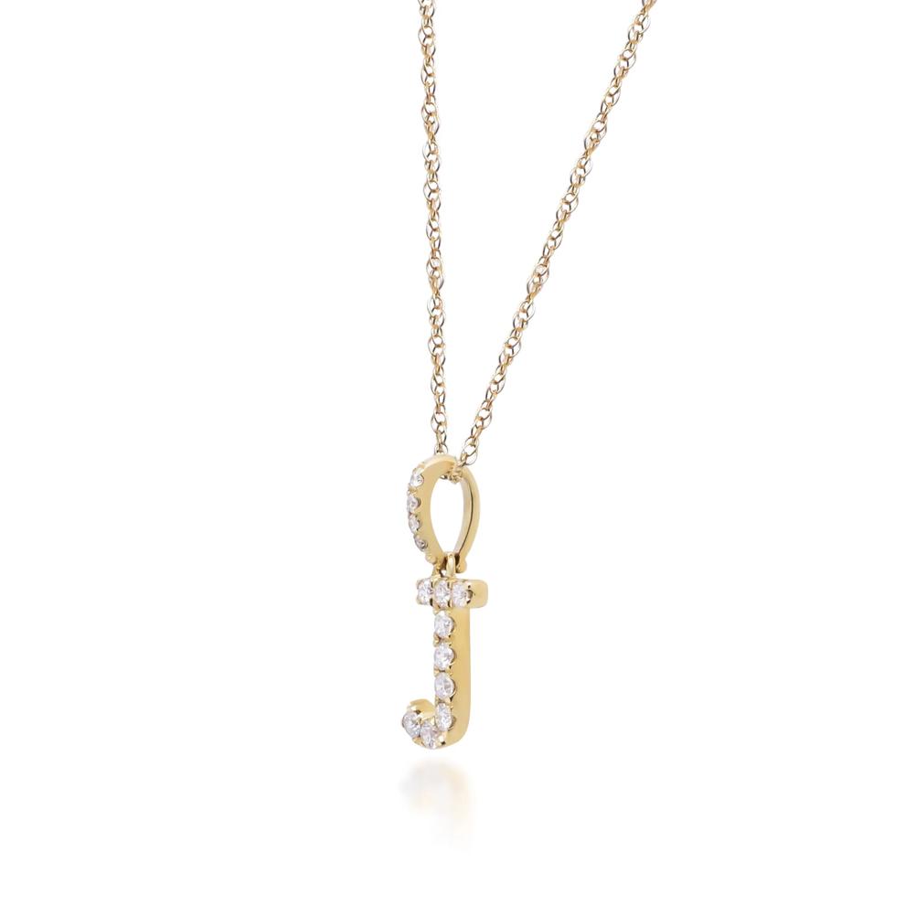 Diamond J Initial Pendant in 10K Yellow Gold (1/8 ct. tw.) – Image 2 of 4