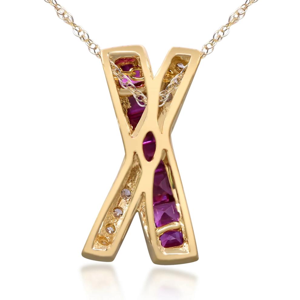 Ruby &amp; Diamond Accent Curved X Pendant Necklace in 10K Yellow Gold – Image 4 of 4