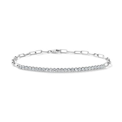 Lab-Created White Sapphire Paperclip Bracelet in Sterling Silver