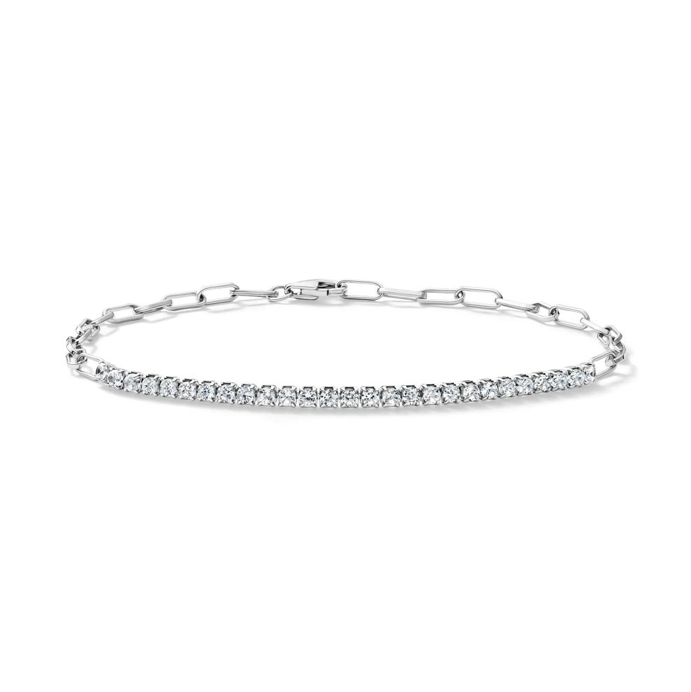 Lab-Created White Sapphire Paperclip Bracelet in Sterling Silver – Image 1 of 3