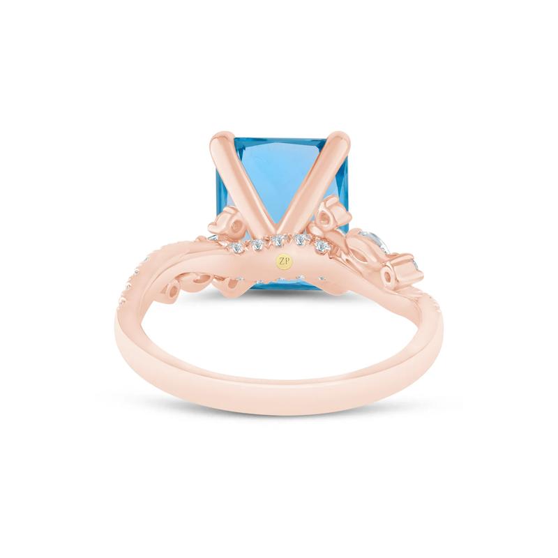 Swiss Blue Topaz and Lab Grown Diamond Engagement Ring in 14K Rose and Yellow Gold &#40;3/8 ct. tw.&#41; – Image 4 of 4