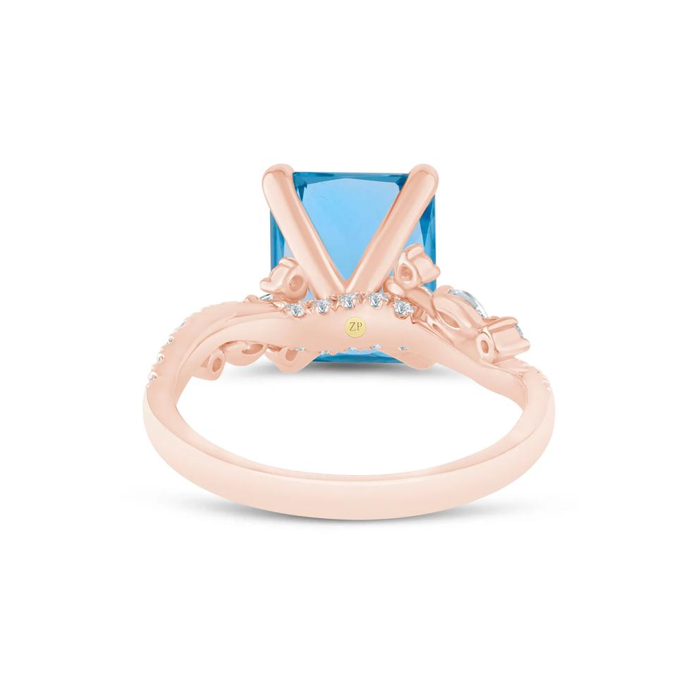 Swiss Blue Topaz and Lab Grown Diamond Engagement Ring in 14K Rose and Yellow Gold (3/8 ct. tw.) – Image 4 of 4
