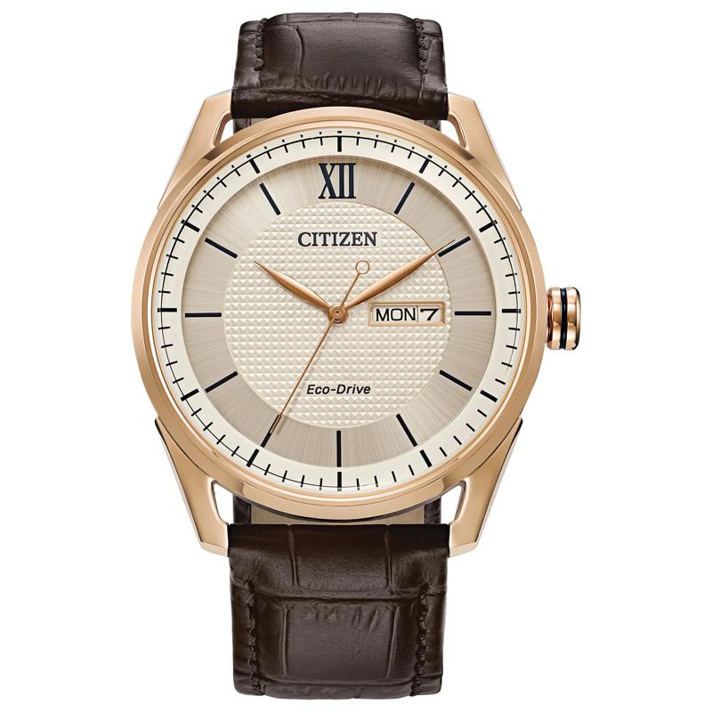 Men&#39;s Classic Watch in Brown Leather and Rose Gold-Tone Stainless Steel, 42MM – Image 1 of 4
