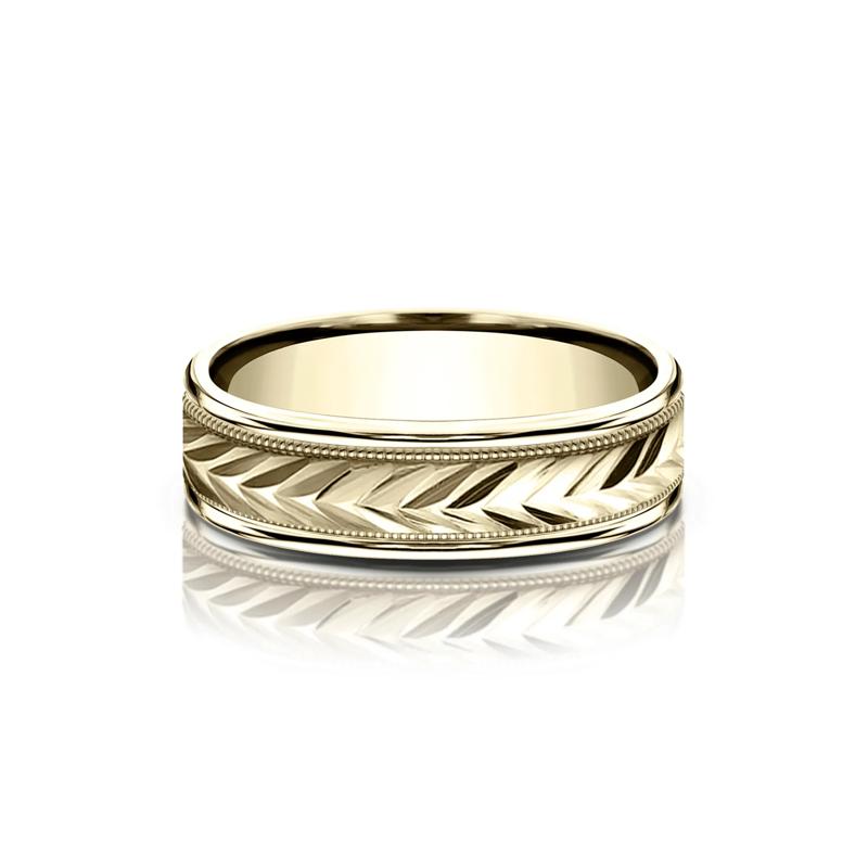 Men&rsquo;s Engraved Wheat Pattern Wedding Band in 14K Yellow Gold, 6MM  – Image 1 of 3