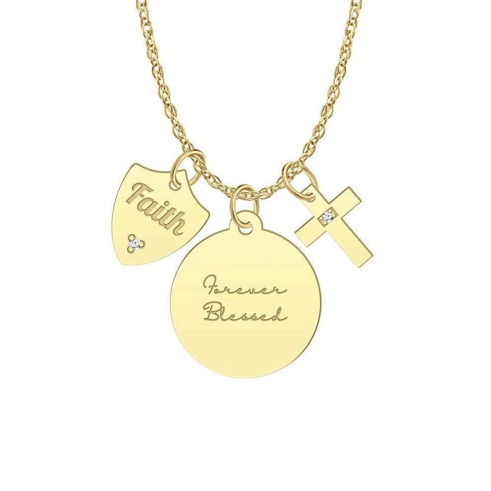 Three-Piece Religious Charm Necklace with Diamond Accent in 10K Yellow Gold – Image 1 of 1