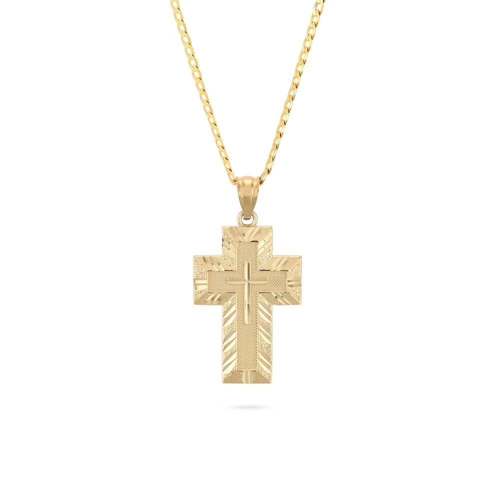 Textured Cross Pendant Curb Chain Necklace in 10K Yellow Gold – Image 1 of 4