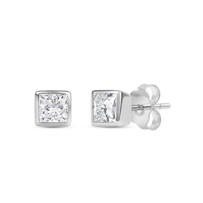 Lab Grown Diamond Princess-Cut Bezel-Set Solitaire Stud Earrings in 14K White Gold &#40;1/4 ct. tw.&#41; – Image 1 of 3