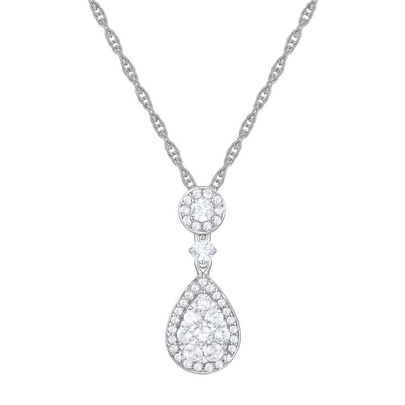 Pear-Shaped Diamond Cluster Pendant in 10K White Gold &#40;1/2 ct. tw.&#41; – Image 1 of 3