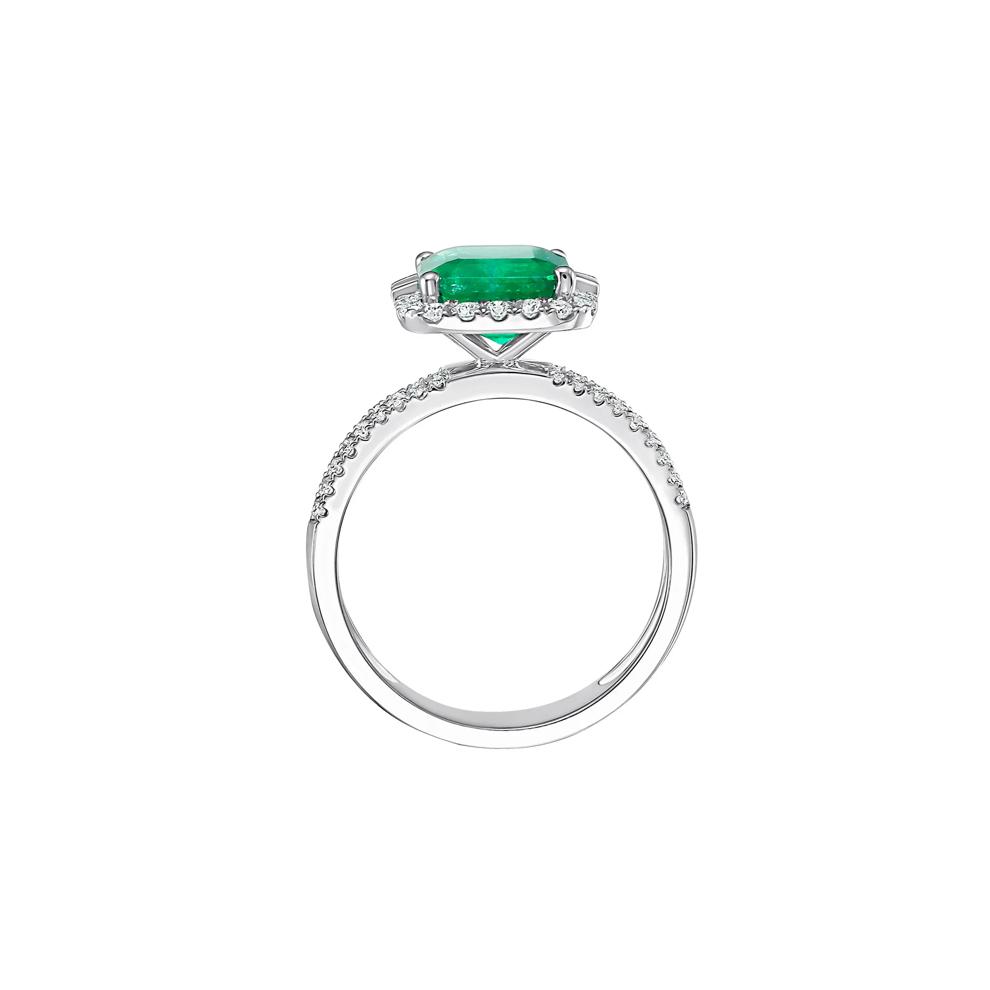 Emerald &amp; Diamond Halo Ring in 14K White Gold (5/8 ct. tw.) – Image 2 of 3