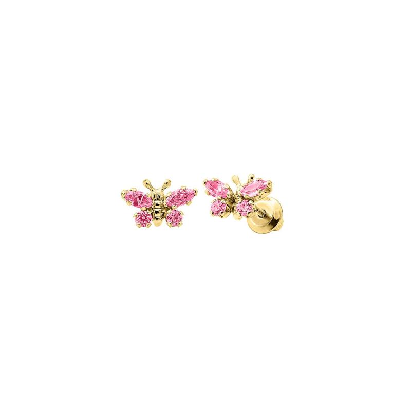 Children&#39;s Lab Created Pink Crystal Butterfly Stud Earrings in 14K Yellow Gold – Image 1 of 1