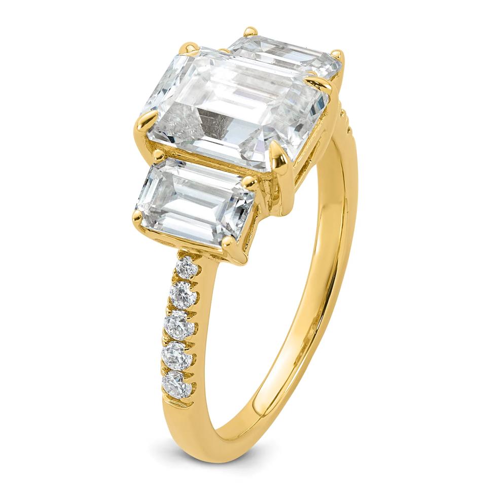 Lab-Created Moissanite Emerald-Cut Three-Stone Ring in 10K Yellow Gold (3 1/4 ct. dew) – Image 3 of 3
