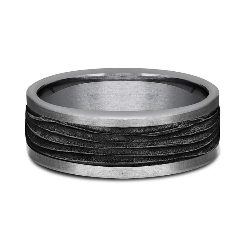 Men&#39;s Bark Pattern Band in Grey Tantalum, 8MM – Image 1 of 3