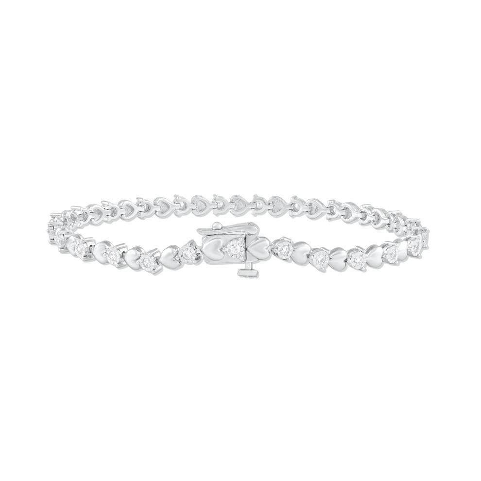 Diamond Heart Illusion Push-Lock Bracelet in Sterling Silver (1/2 ct. tw.) – Image 2 of 2