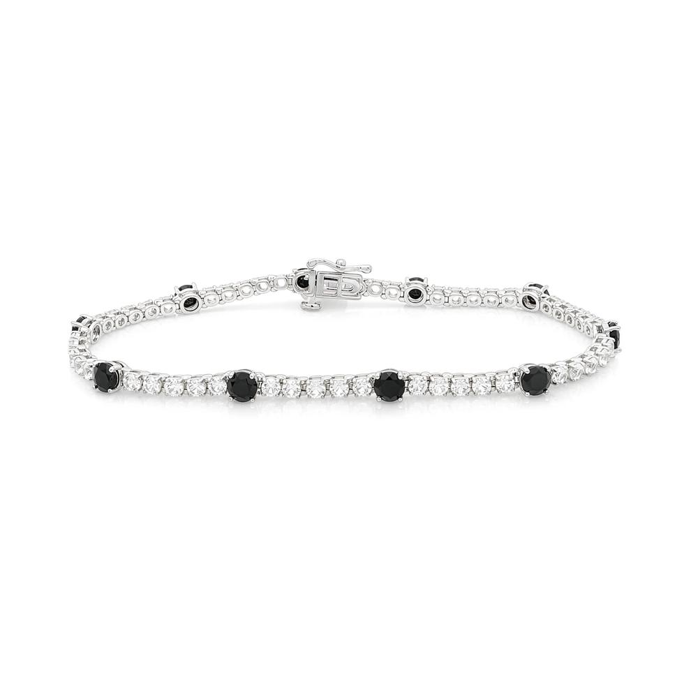 Onyx &amp; Lab-Created White Sapphire Line Bracelet in Sterling Silver – Image 1 of 2