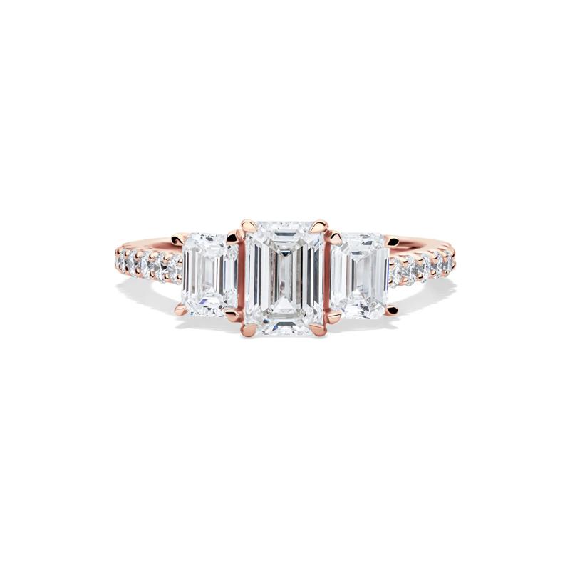 Lab Grown Diamond Emerald-Cut Three Stone Ring in 14K Rose Gold &#40;2 ct. tw.&#41; – Image 1 of 4