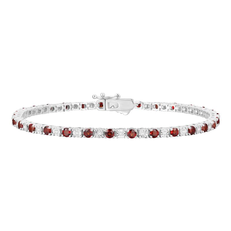 Garnet &amp; Diamond Line Bracelet in 10K Yellow Gold (1/7 ct. tw.) – Image 2 of 2