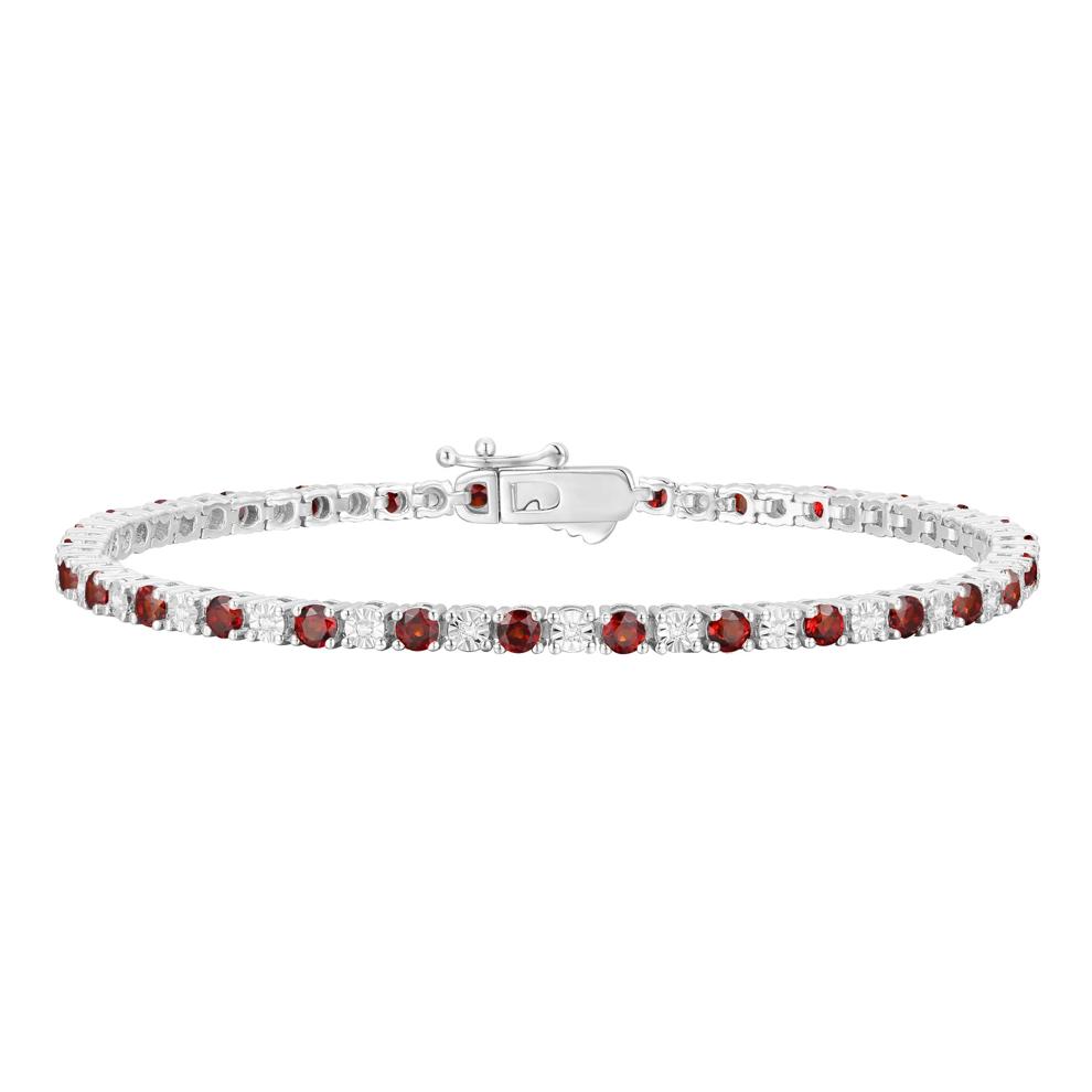 Garnet &amp; Diamond Line Bracelet in 10K White Gold (1/7 ct. tw.) – Image 2 of 2
