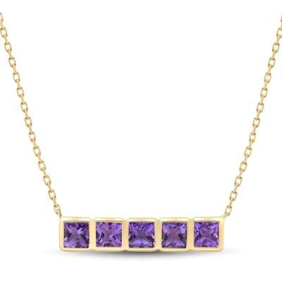 Gemstone Princess-Cut Bar Necklace in 10K Gold