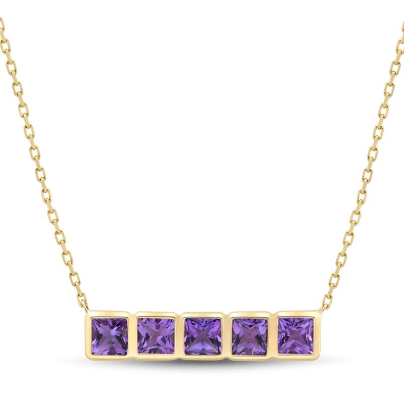 Amethyst Princess-Cut Bar Necklace in 10K Yellow Gold – Image 1 of 3