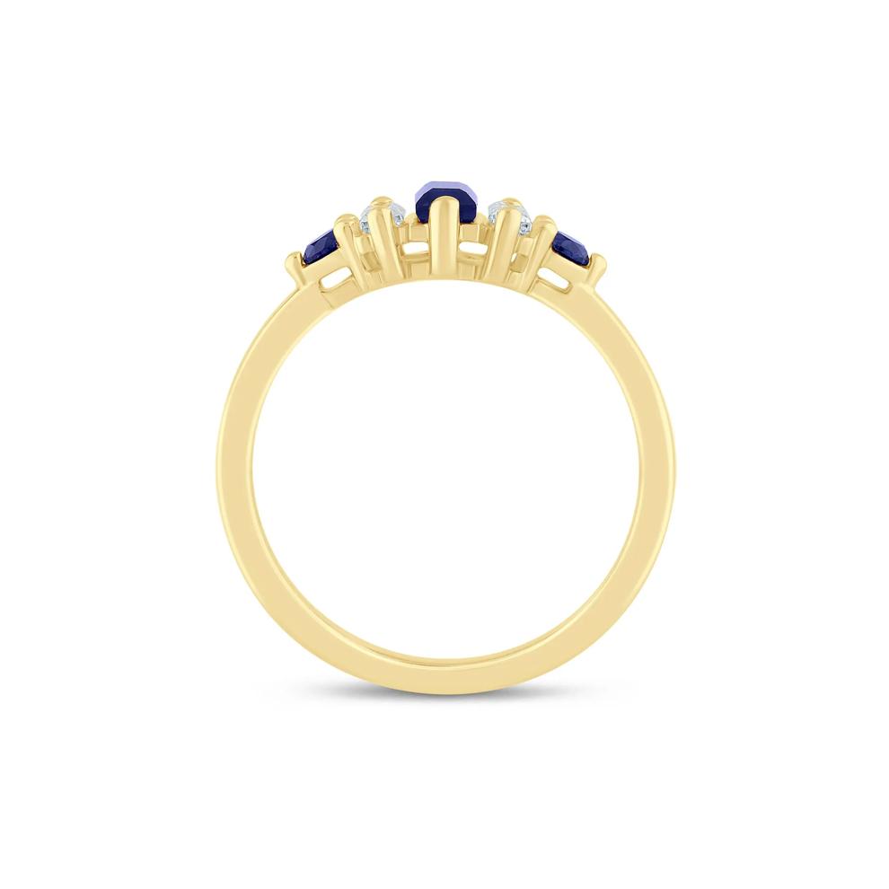 Lab-Created Blue Sapphire and Lab Grown Diamond Ring in 10K Yellow Gold (1/5 ct. tw.) – Image 2 of 3