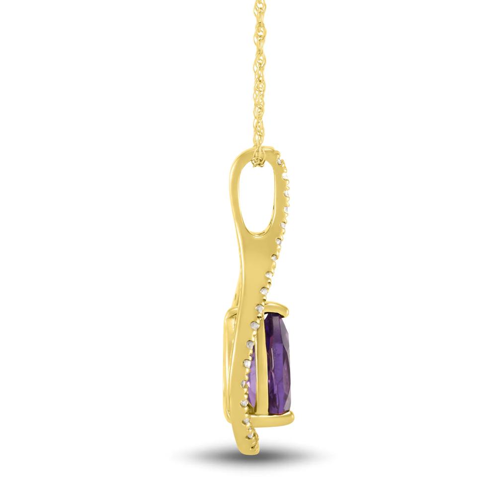 Pear-Shaped Amethyst and Diamond Drop Pendant in 10K Yellow Gold (1/7 ct. tw.) – Image 2 of 3