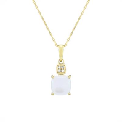 Moonstone & Diamond Accent Pendant Necklace in 10K Yellow Gold
