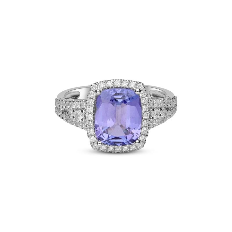 Cushion-Cut Tanzanite &amp; Diamond Ring in 14K White Gold &#40;1/2 ct. tw.&#41; – Image 1 of 5